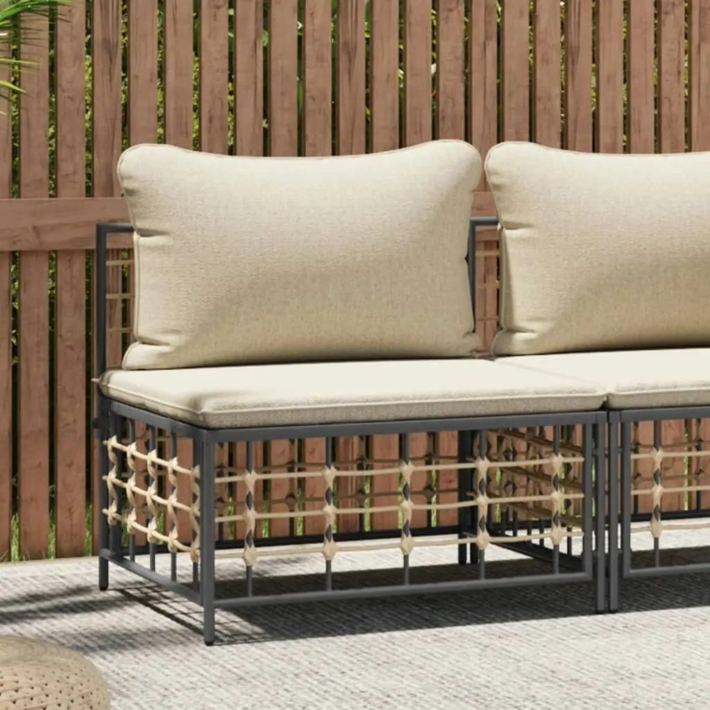 Garden Middle Sofa with Beige Cushions Poly Rattan 364131