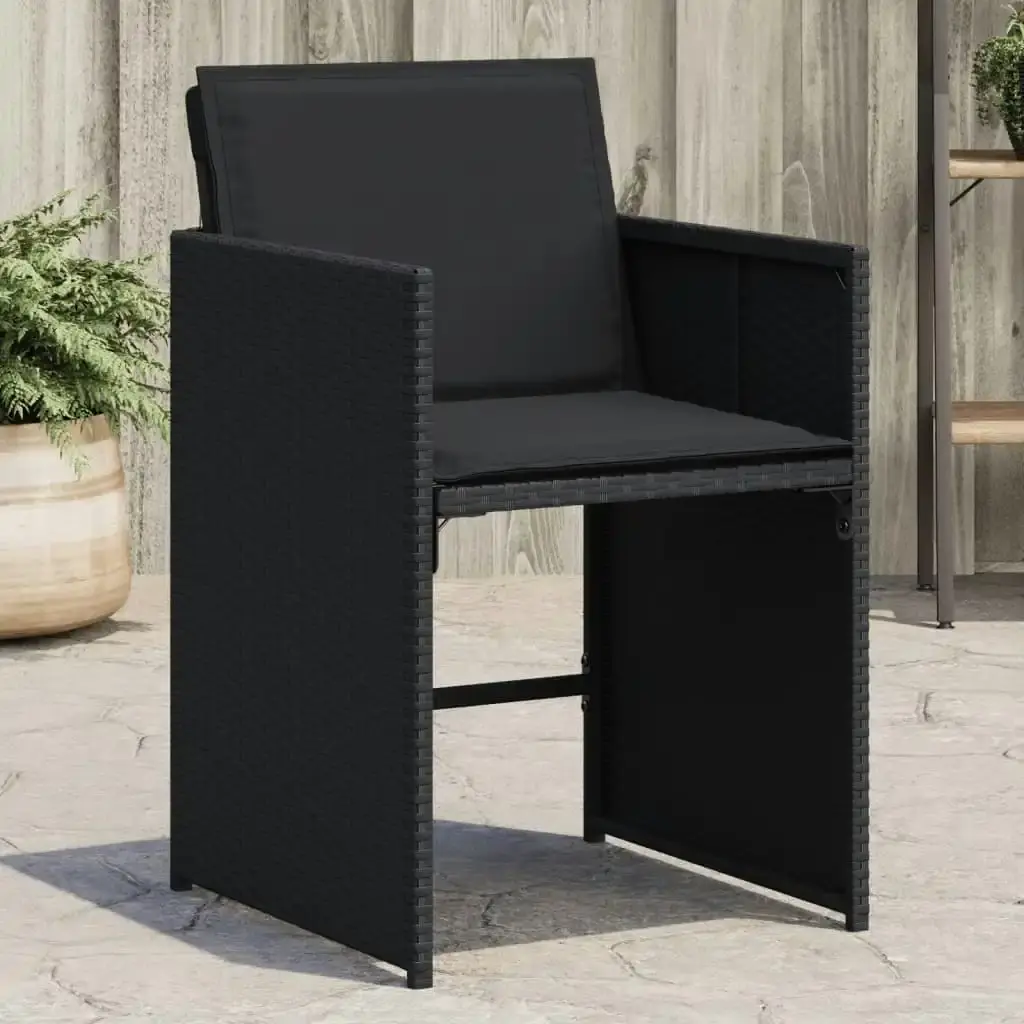 Garden Chairs with Cushions 4 pcs Black Poly Rattan 364984