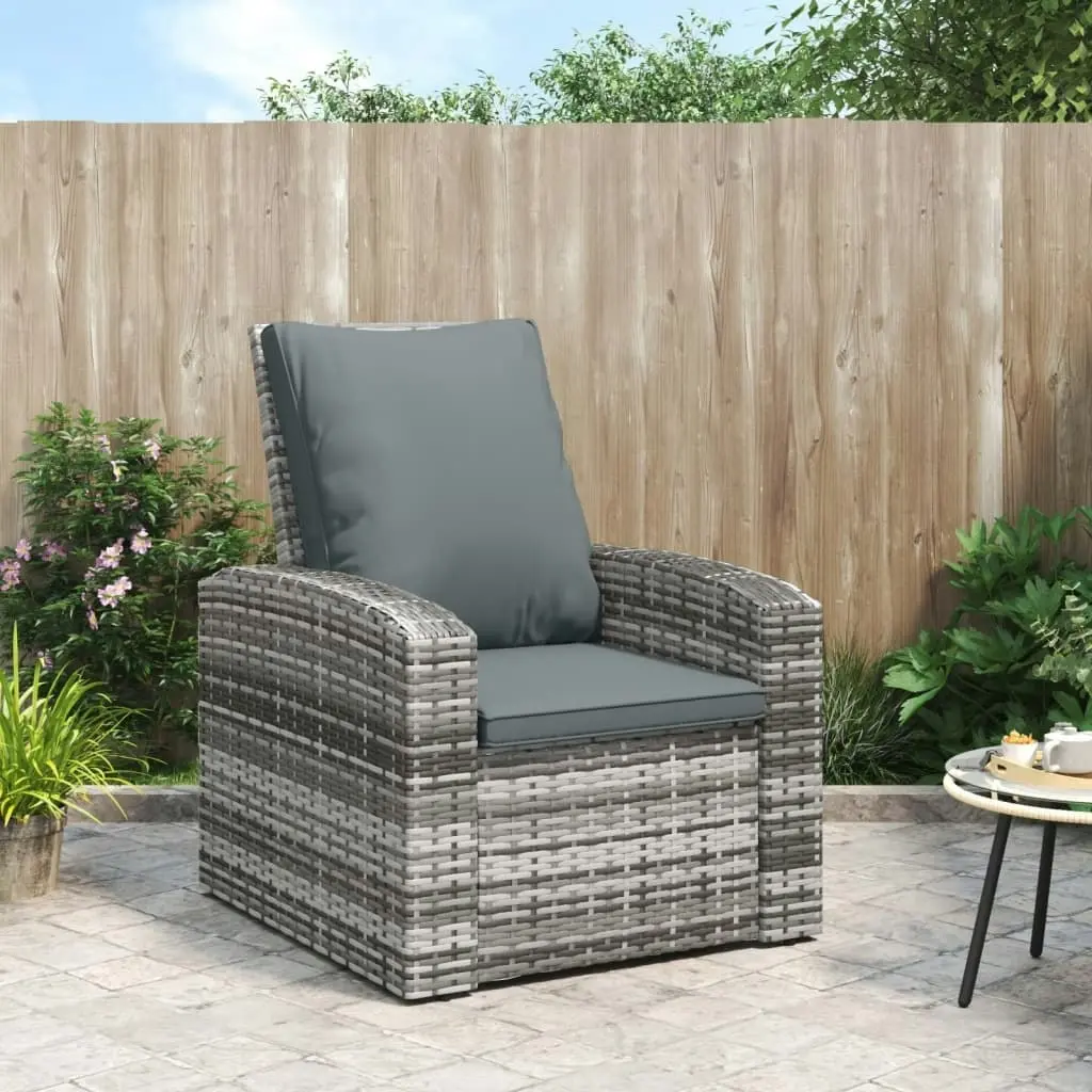 Garden Reclining Chair with Cushions Grey Poly Rattan 364104