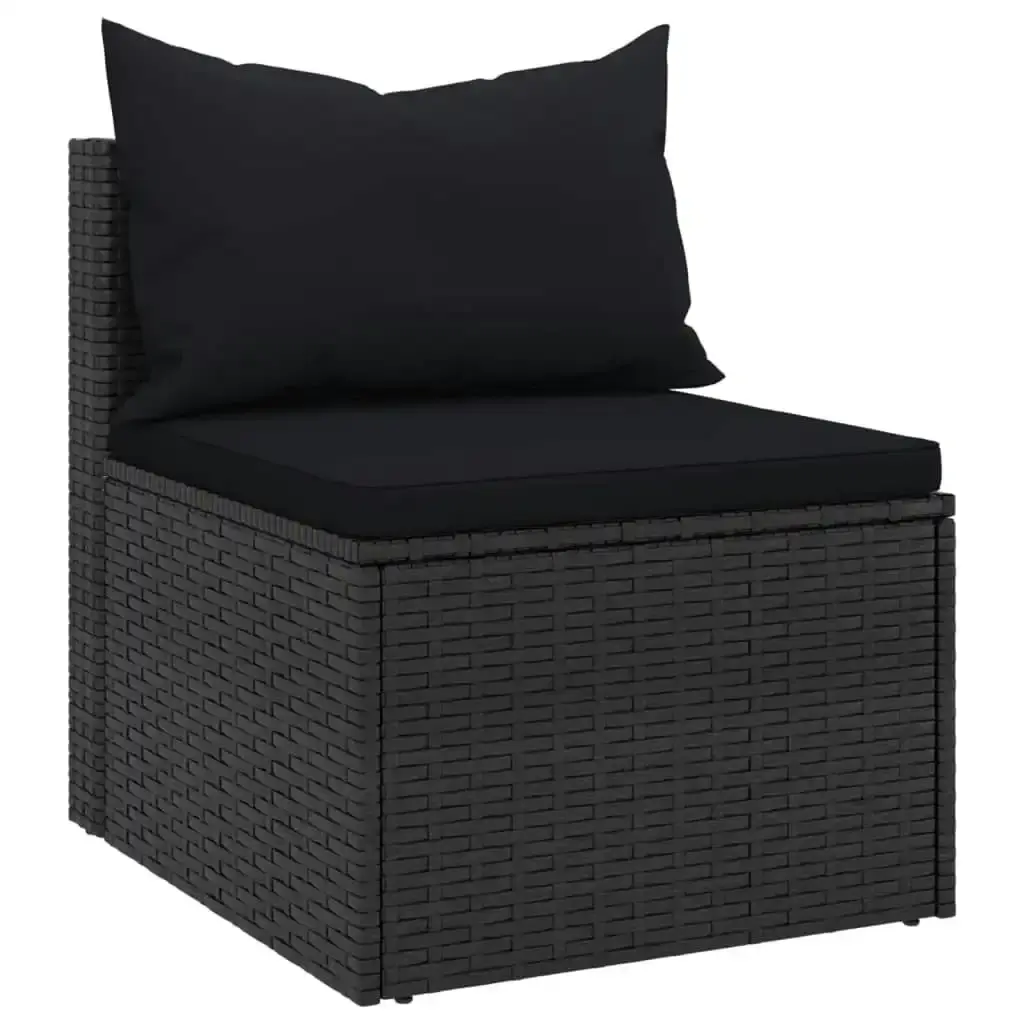 Garden Middle Sofas with Cushions 2 pcs Black Poly Rattan 362332