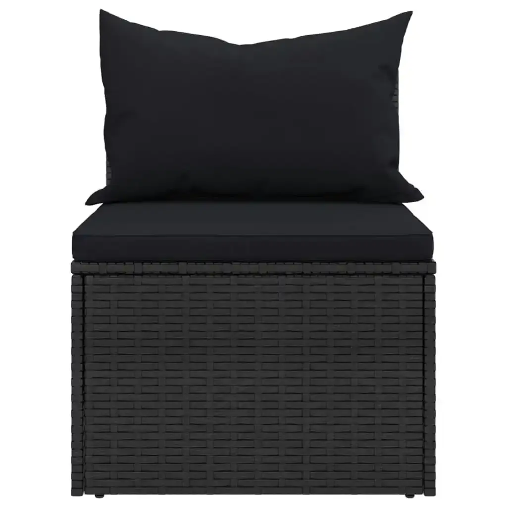 Garden Middle Sofas with Cushions 2 pcs Black Poly Rattan 362332