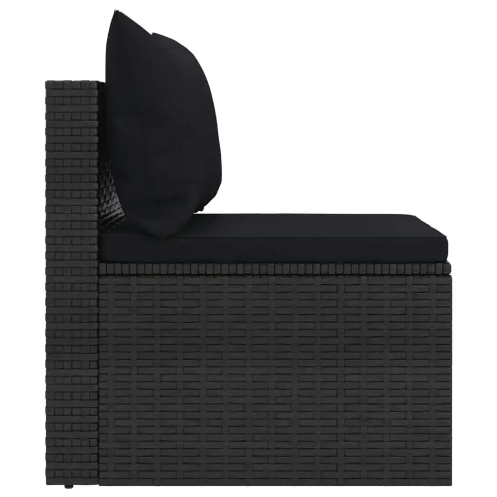 Garden Middle Sofas with Cushions 2 pcs Black Poly Rattan 362332