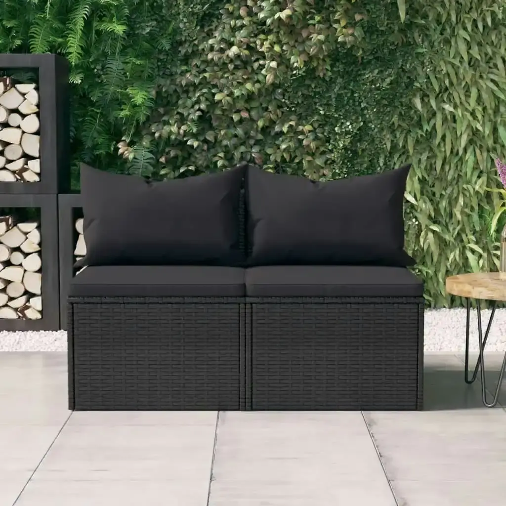 Garden Middle Sofas with Cushions 2 pcs Black Poly Rattan 362332