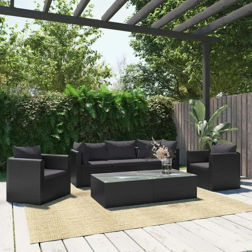 7 Piece Garden Lounge Set with Cushions Poly Rattan Black 46553