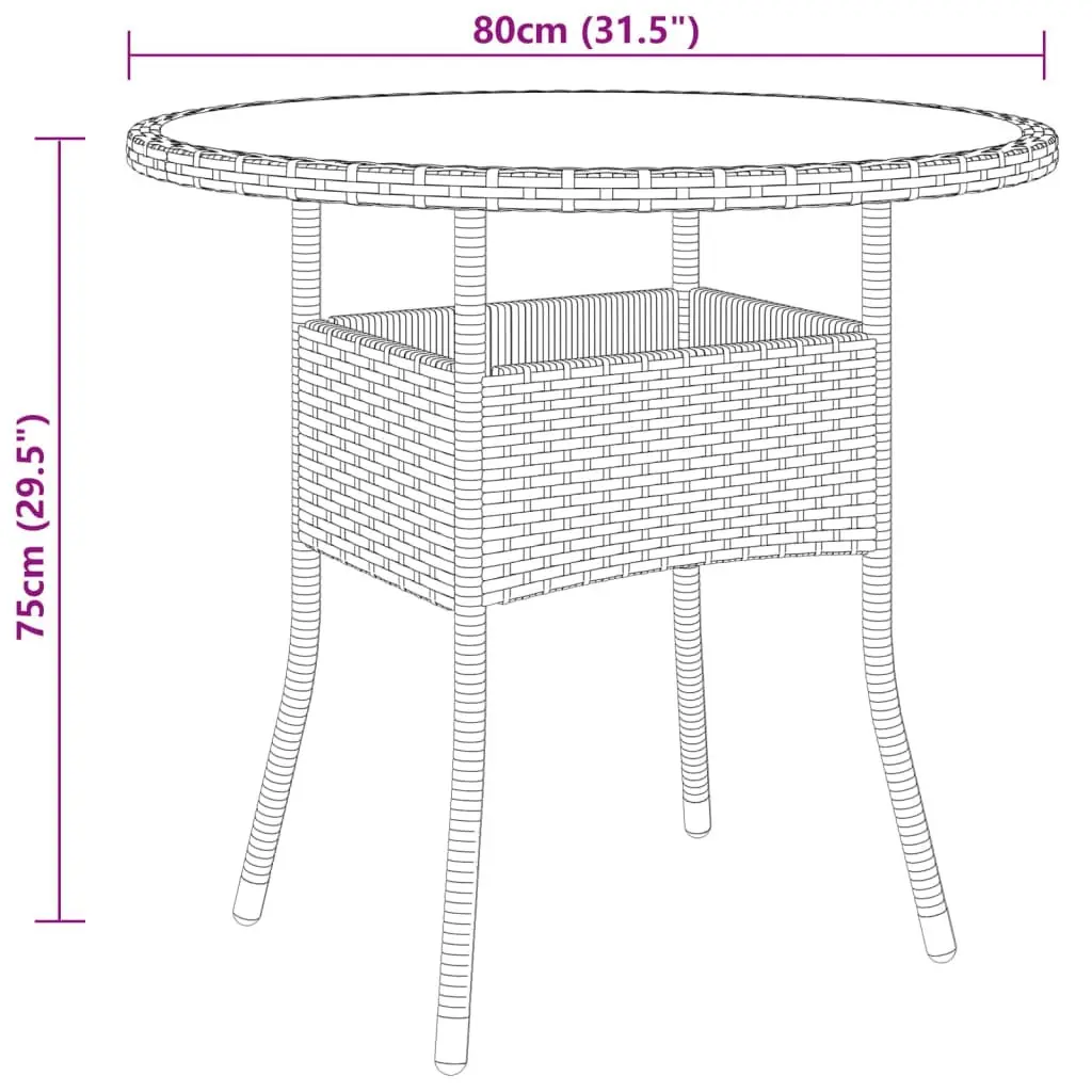 Garden Table ?0x75 cm Tempered Glass and Poly Rattan Beige 310607