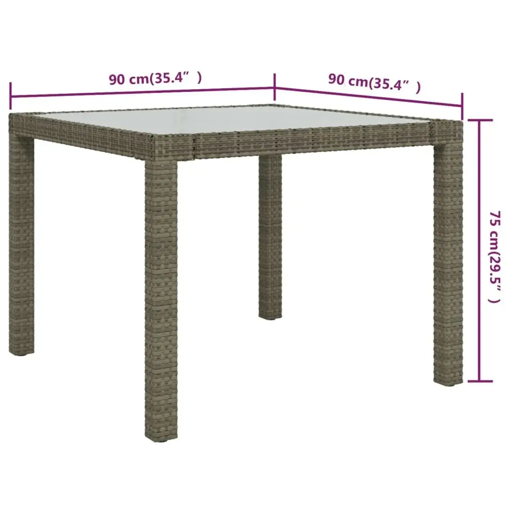 Garden Table 90x90x75 cm Tempered Glass and Poly Rattan Grey 316700