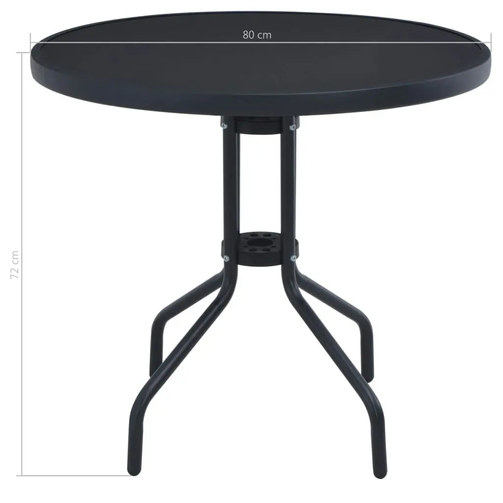 Garden Table Black 80 cm Steel and Glass 47253