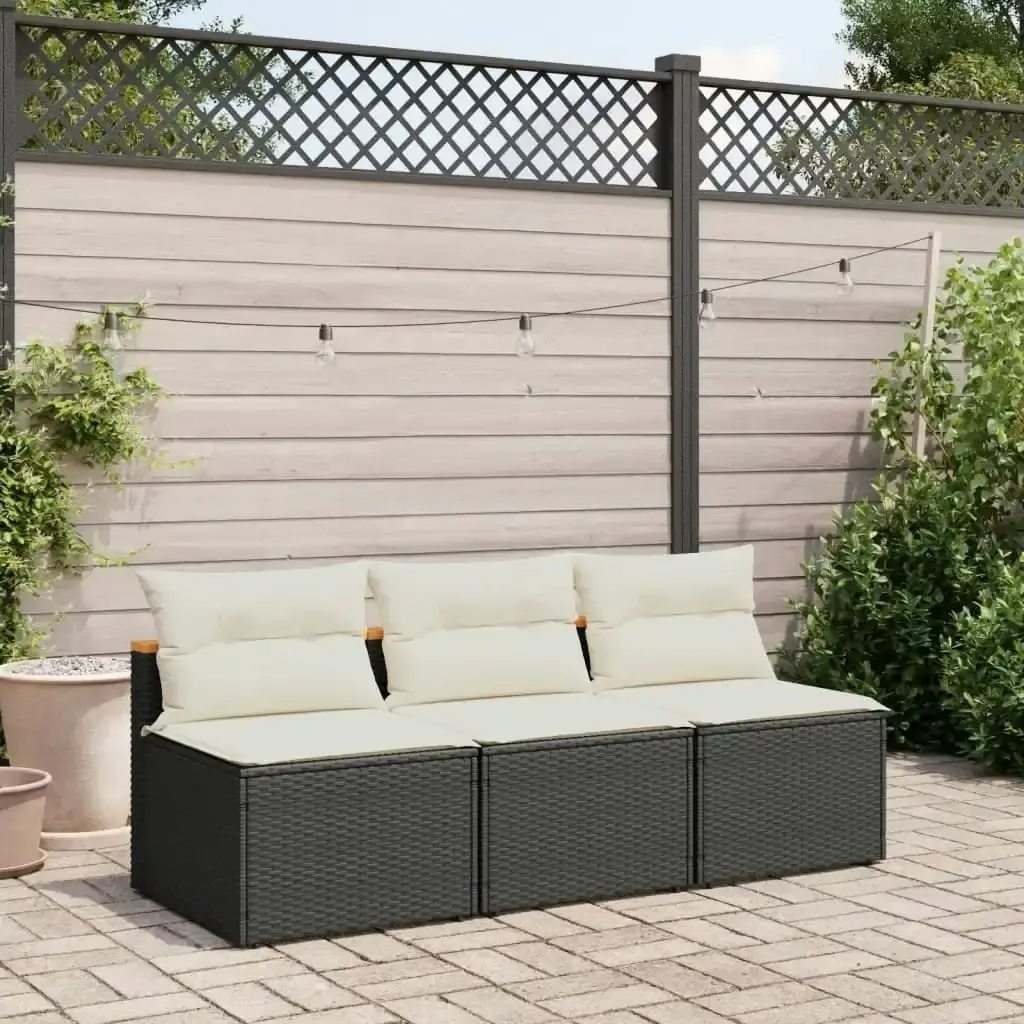 Garden Sofas Armless with Cushions 2 pcs Black Poly Rattan 365832