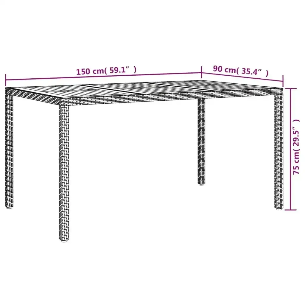 Garden Table 150x90x75 cm Poly Rattan and Acacia Wood Grey 316721