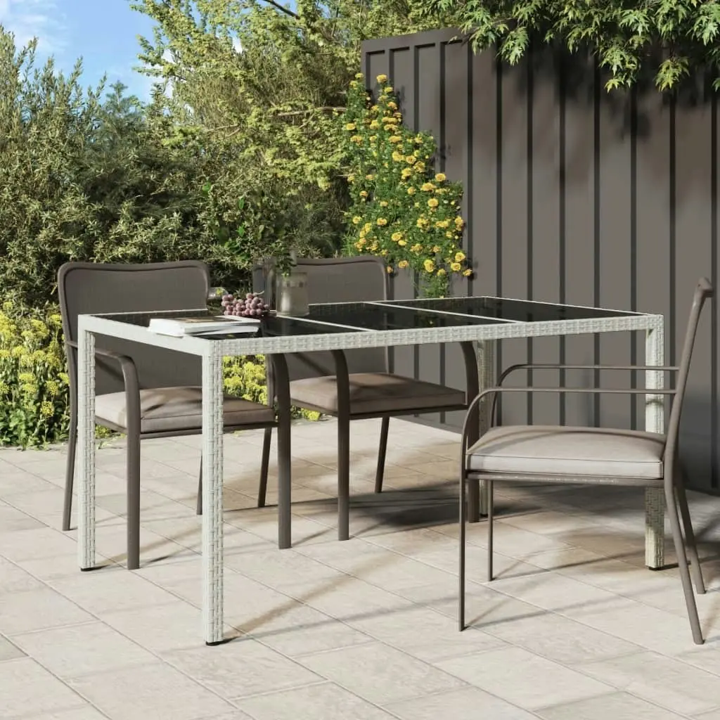 Garden Table 150x90x75 cm Tempered Glass and Poly Rattan White 316709