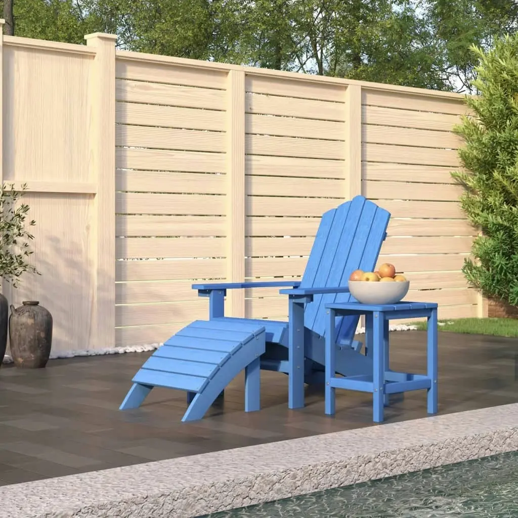 Garden Adirondack Chair with Footstool & Table HDPE Aqua Blue 3095711