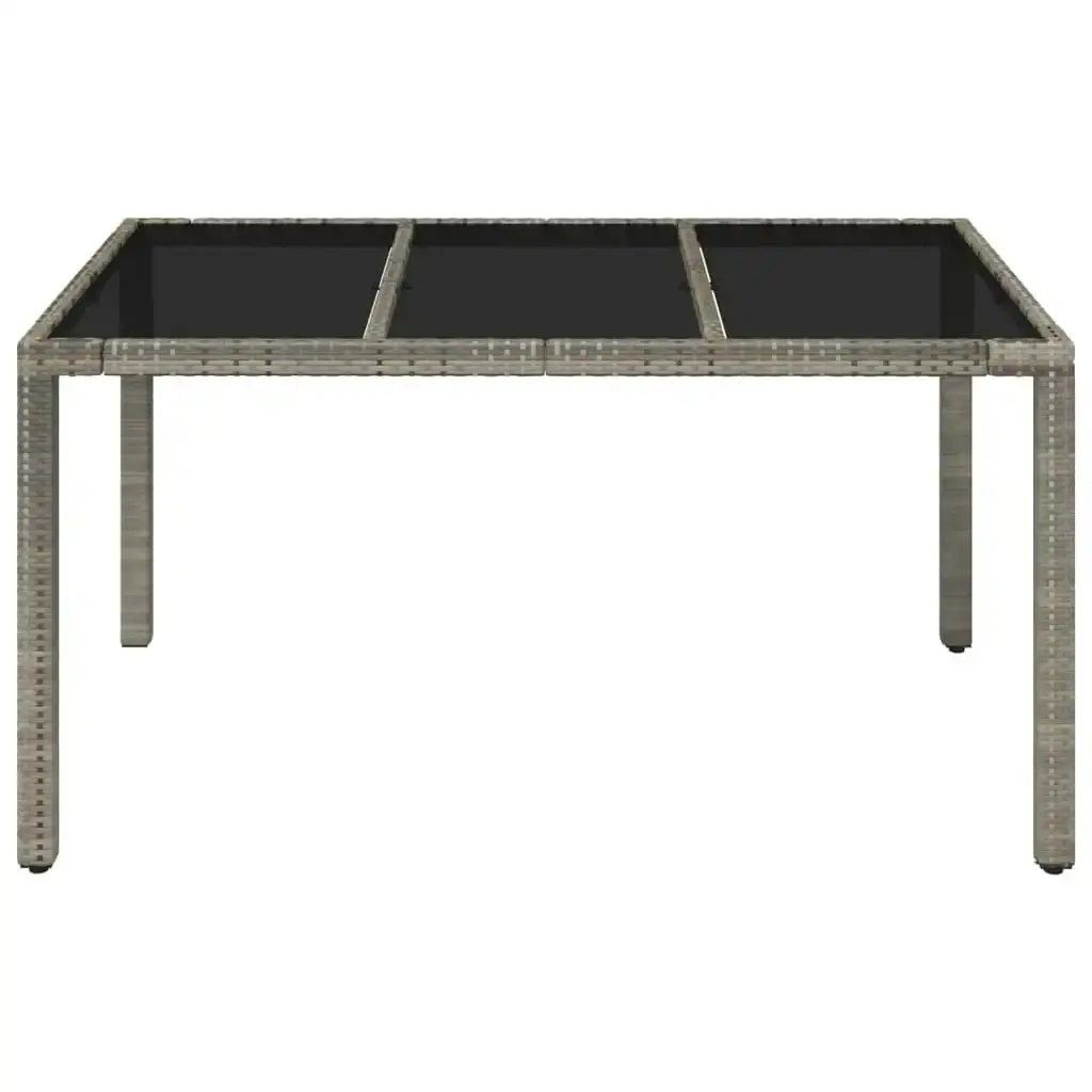 Garden Table with Glass Top Grey 150x90x75 cm Poly Rattan 319900