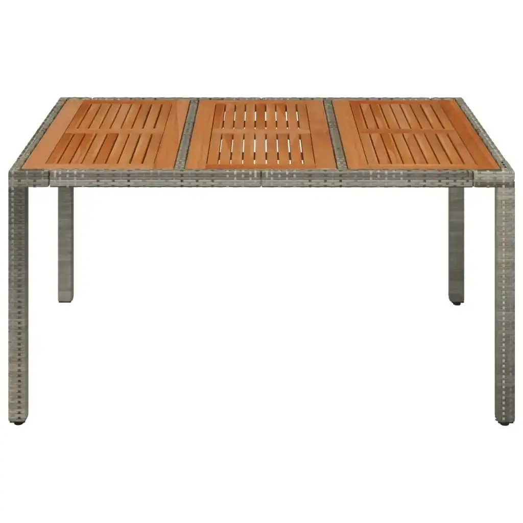 Garden Table with Wooden Top Grey 150x90x75 cm Poly Rattan 319902