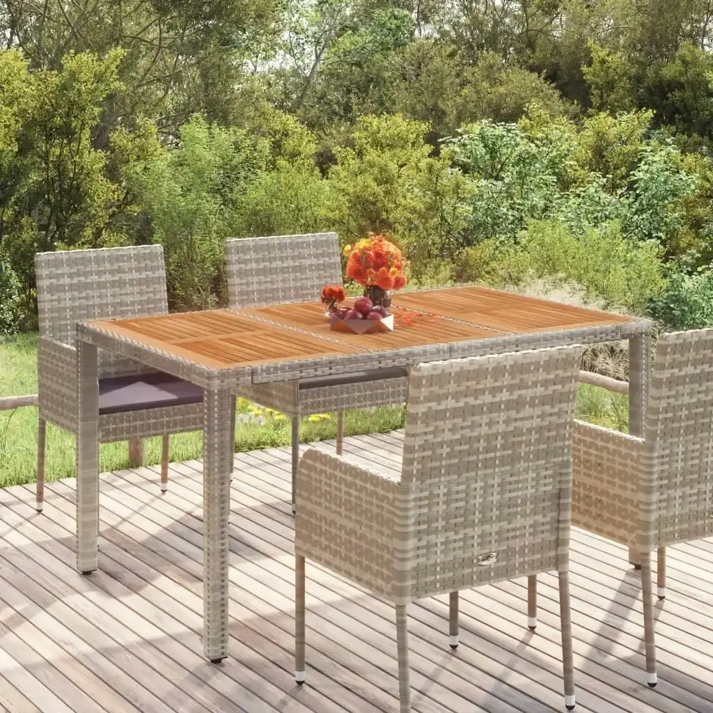 Garden Table with Wooden Top Grey 150x90x75 cm Poly Rattan 319902