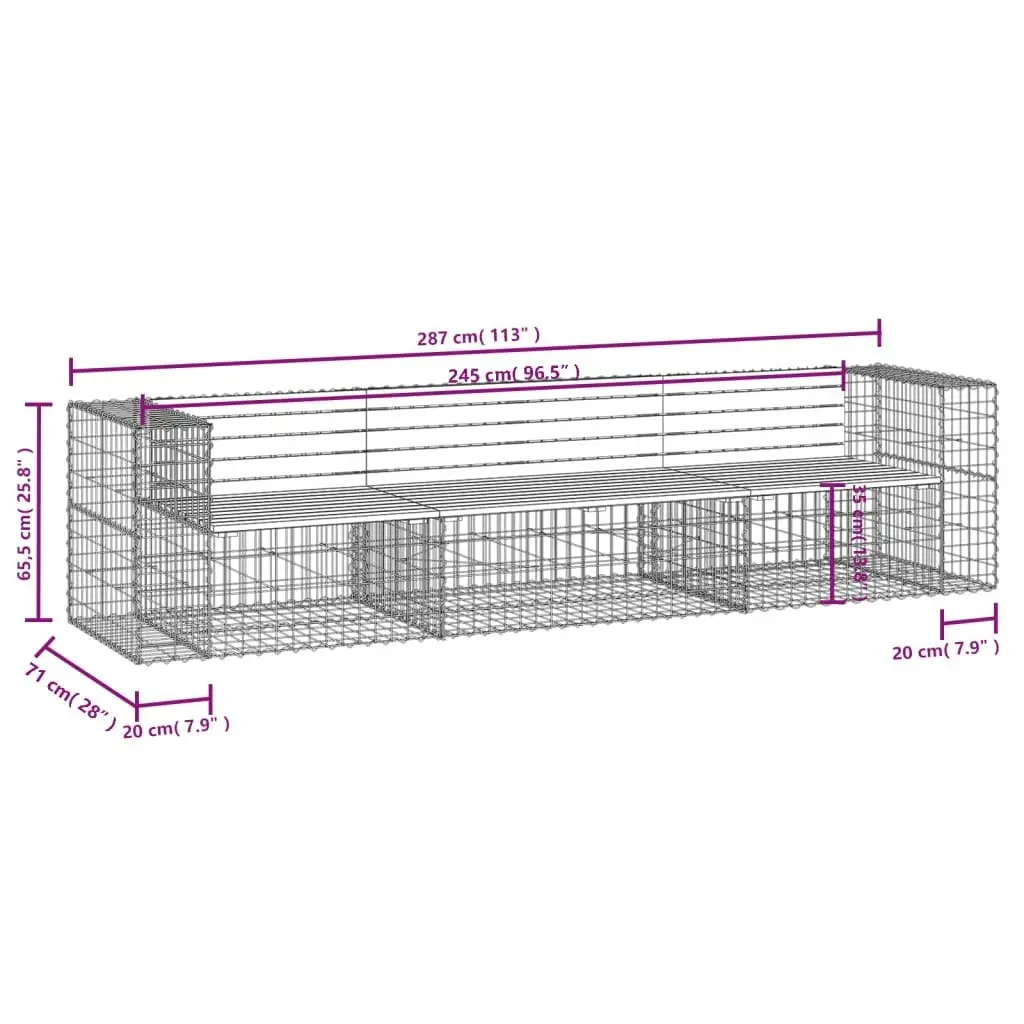 Garden Bench Gabion Design 287x71x65.5 cm Solid Wood Pine 3196251