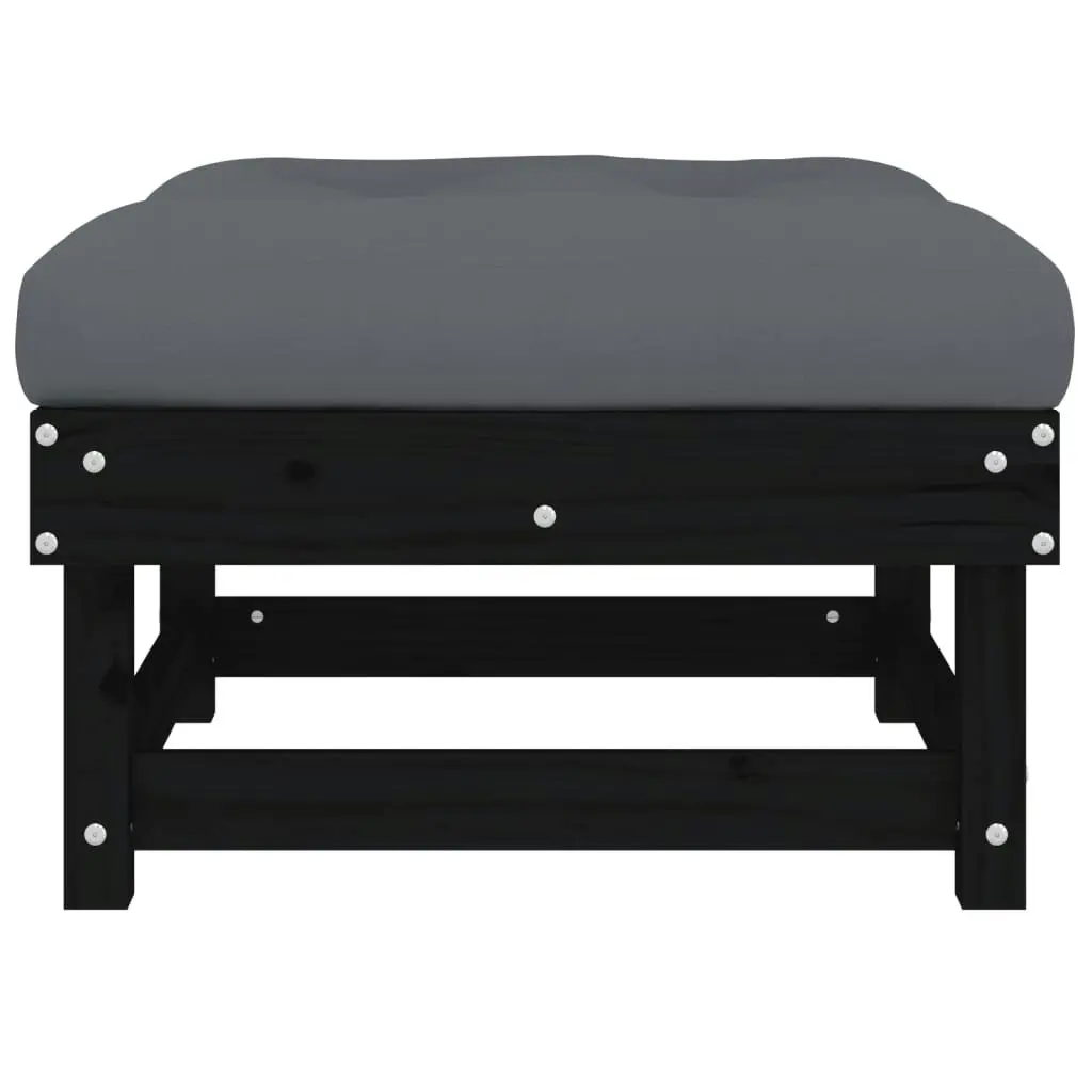 Garden Footstool with Cushion Black Solid Wood Pine 825440