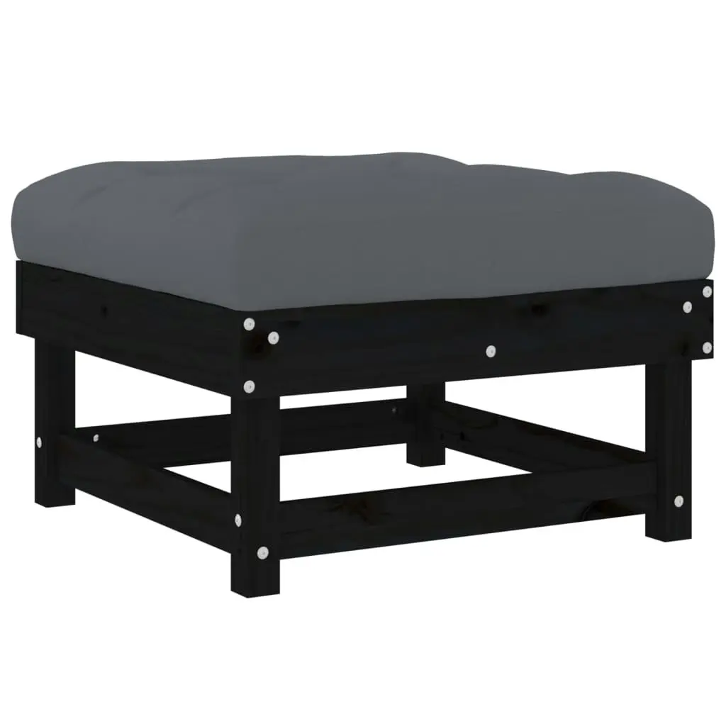 Garden Footstool with Cushion Black Solid Wood Pine 825440