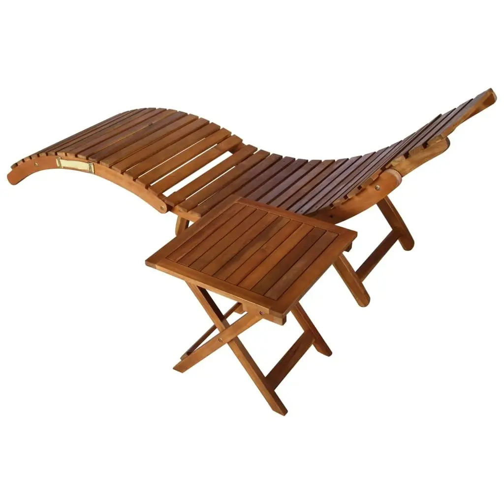 Garden Sun Lounger with Table and Cushion Solid Wood Acacia 3061587