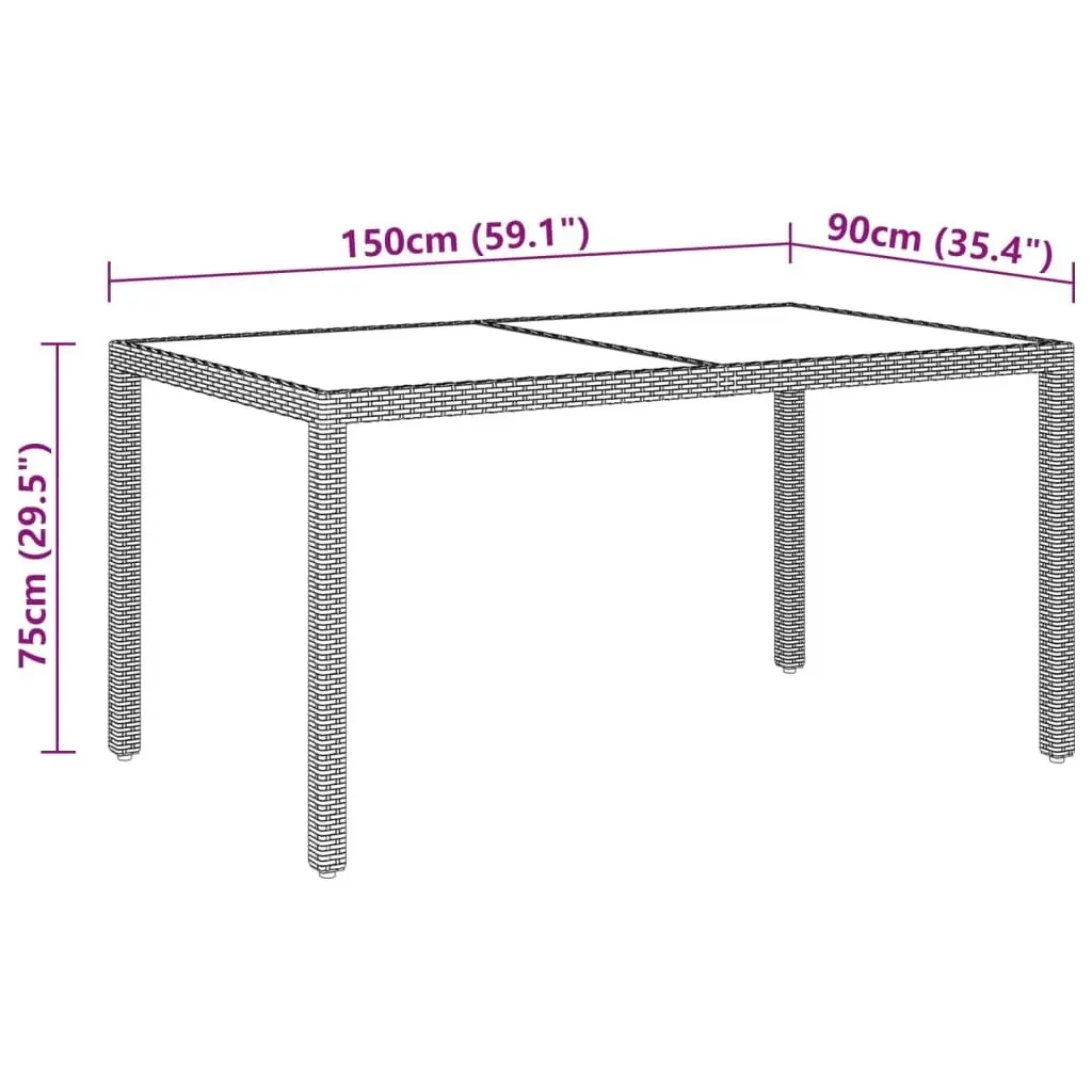 Garden Table 150x90x75 cm Tempered Glass and Poly Rattan Beige 310576