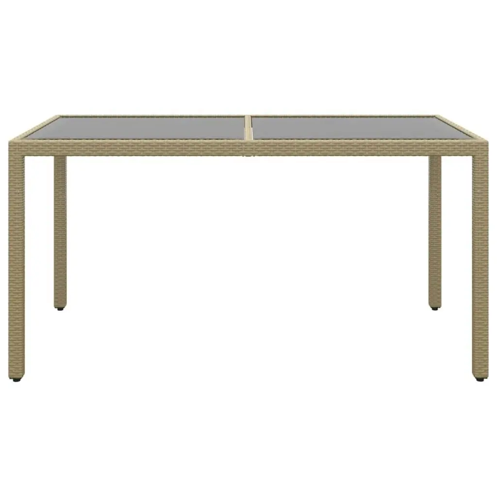 Garden Table 150x90x75 cm Tempered Glass and Poly Rattan Beige 310576