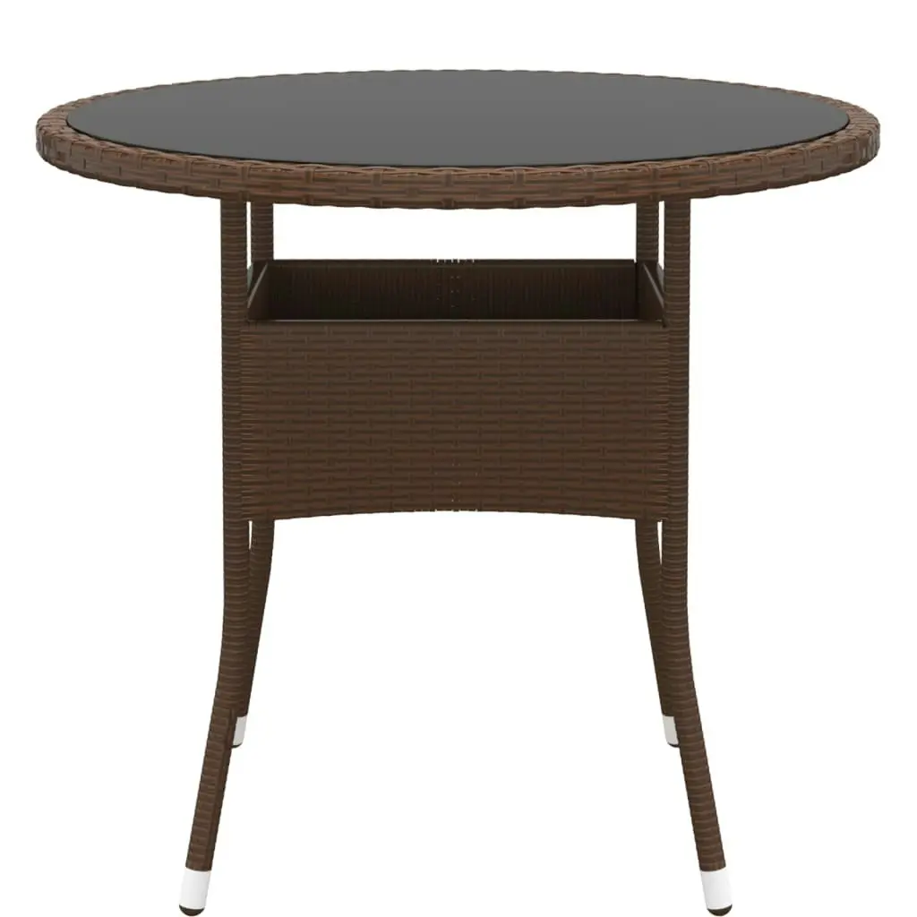 Garden Table ?0x75 cm Tempered Glass and Poly Rattan Brown 310605