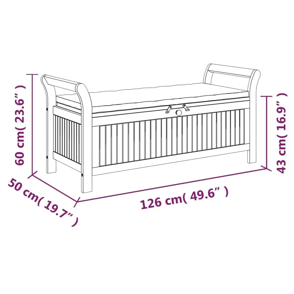 Garden Storage Bench with Cushion 126 cm Solid Wood Acacia 319717