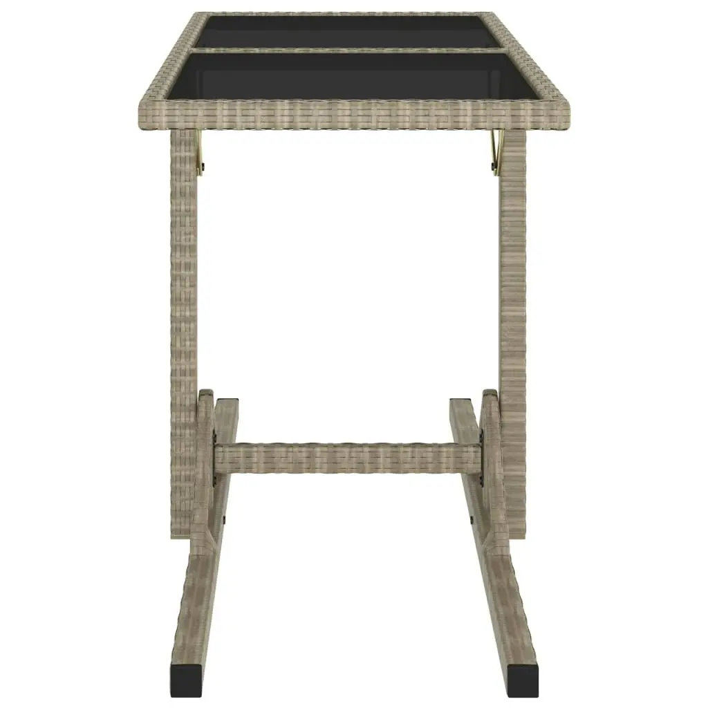 Garden Table Beige 110x53x72 cm Glass and Poly Rattan 46454