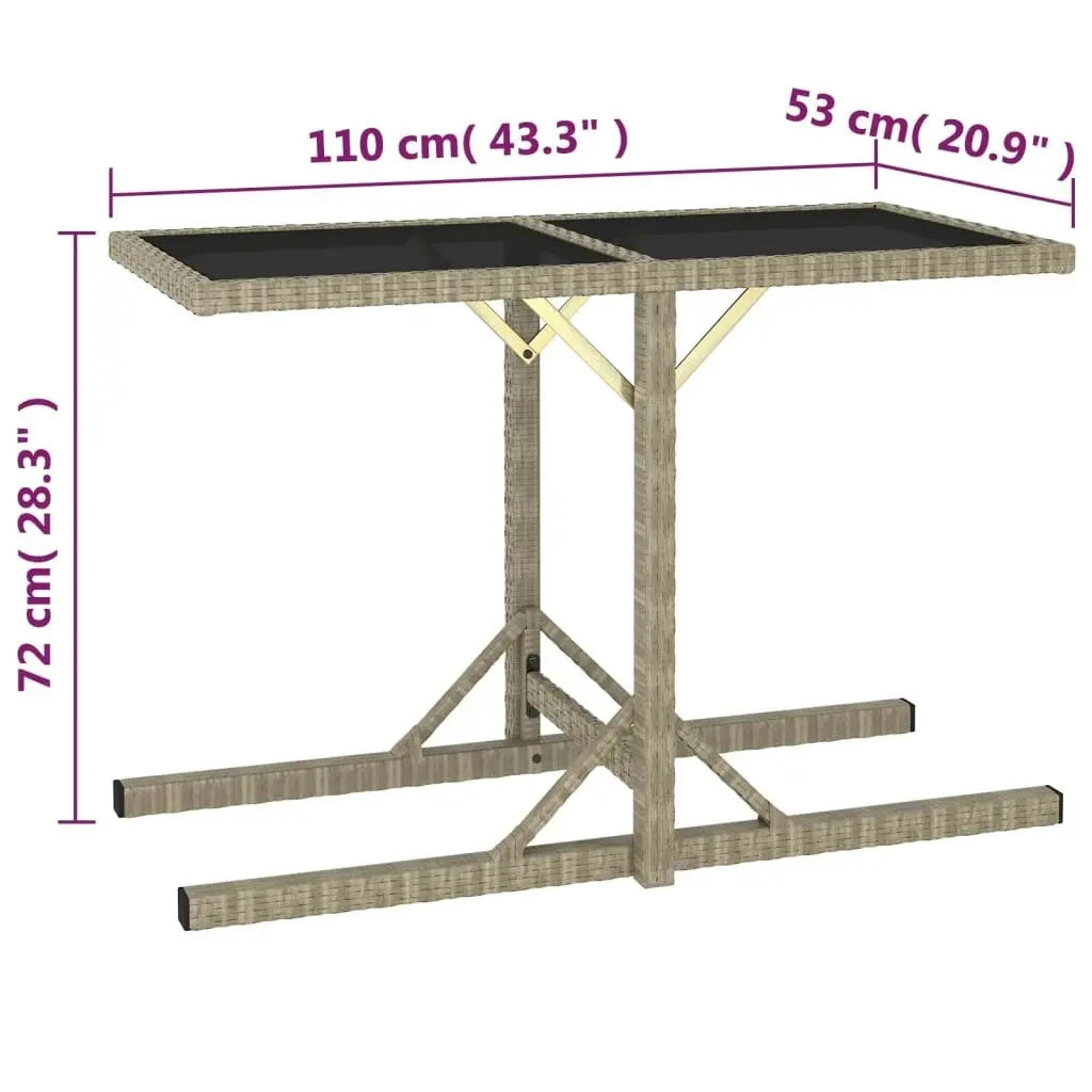 Garden Table Beige 110x53x72 cm Glass and Poly Rattan 46454