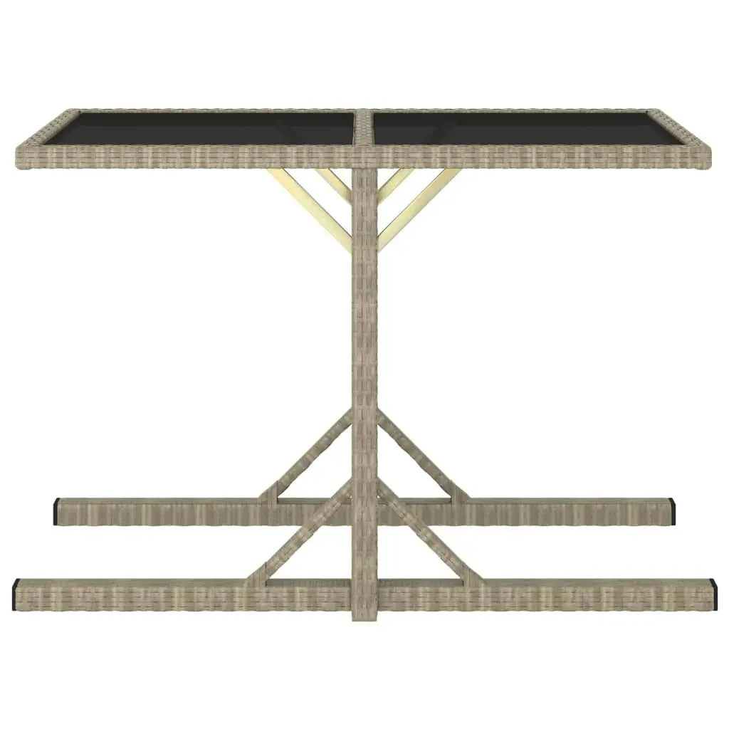 Garden Table Beige 110x53x72 cm Glass and Poly Rattan 46454