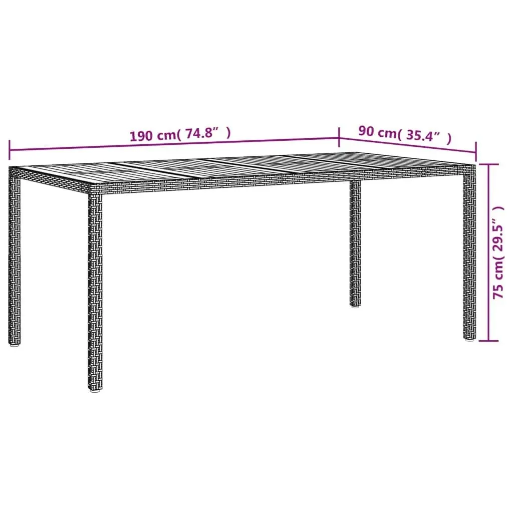 Garden Table 190x90x75 cm Poly Rattan and Acacia Wood Grey 316723