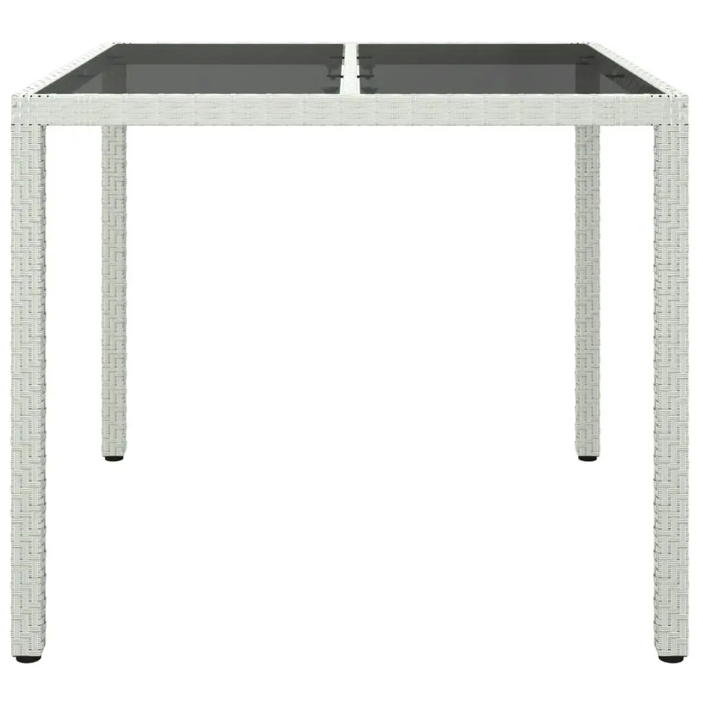 Garden Table 90x90x75 cm Tempered Glass and Poly Rattan White 316702