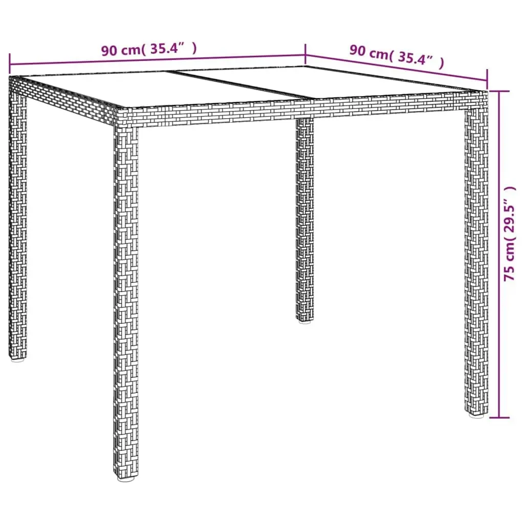 Garden Table 90x90x75 cm Tempered Glass and Poly Rattan White 316702