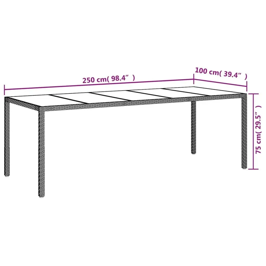 Garden Table Beige 250x100x75 cm Tempered Glass and Poly Rattan 316728