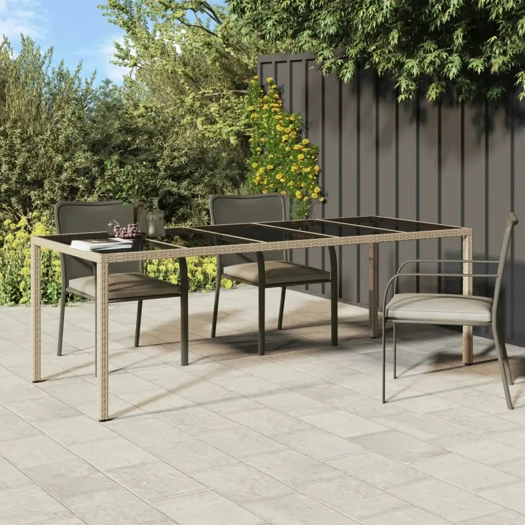 Garden Table Beige 250x100x75 cm Tempered Glass and Poly Rattan 316728