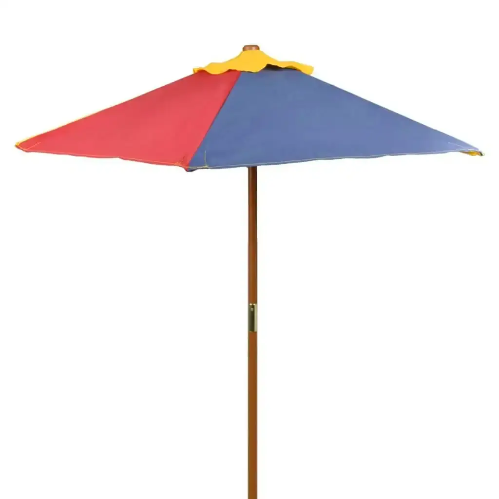 Kids' Picnic Table with Benches and Parasol Multicolour Wood 40773