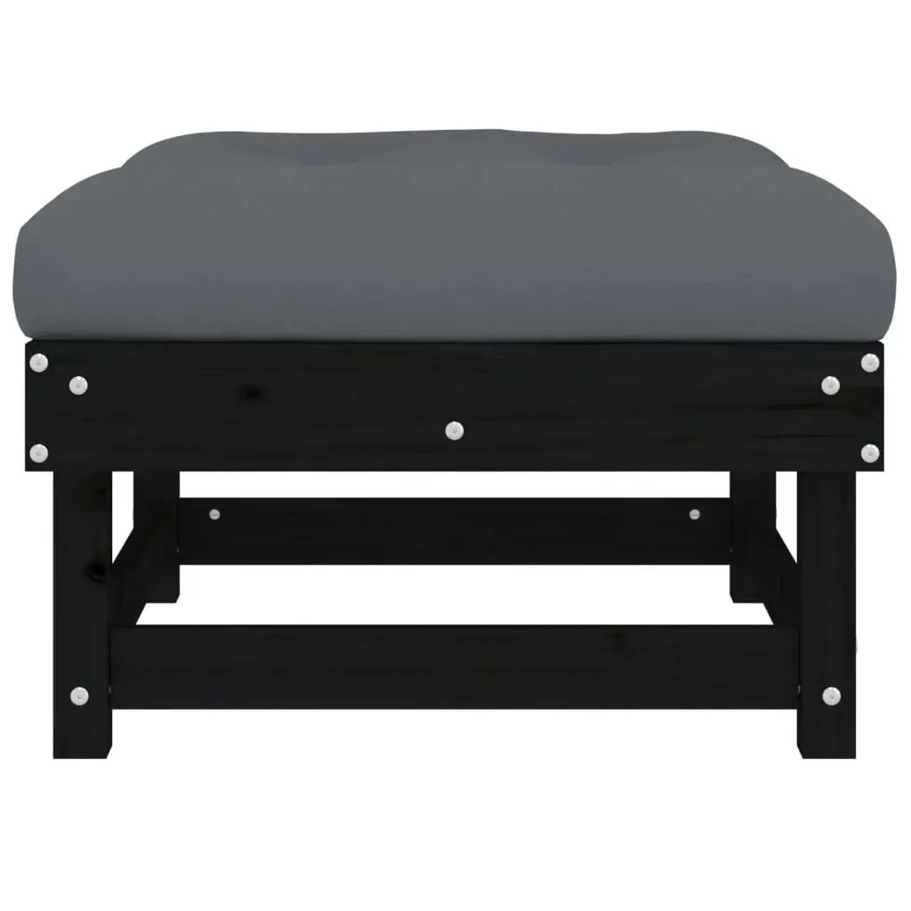 Garden Footstools with Cushions 2pcs Black Solid Wood Pine 825468