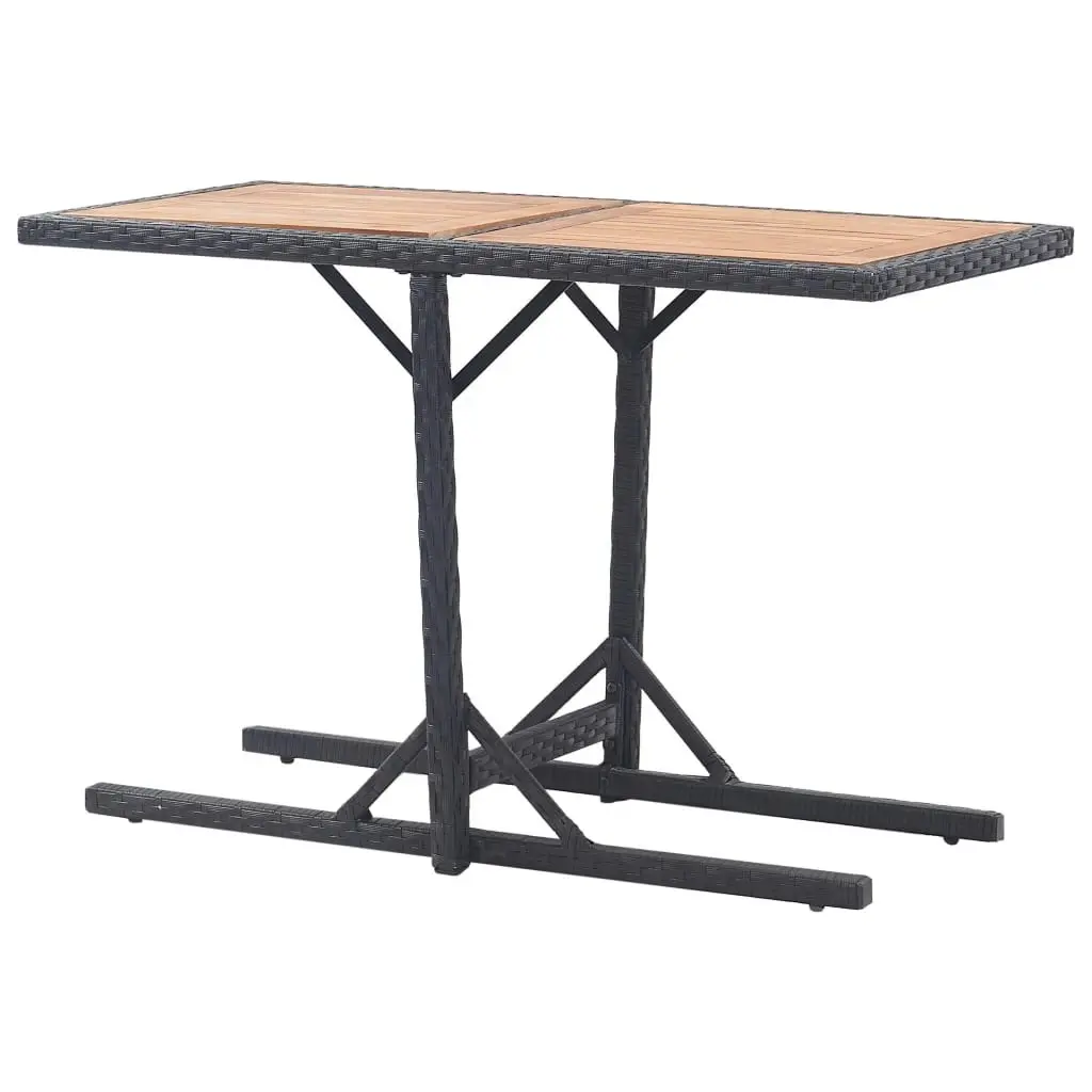 Garden Table Black Solid Acacia Wood and Poly Rattan 46456