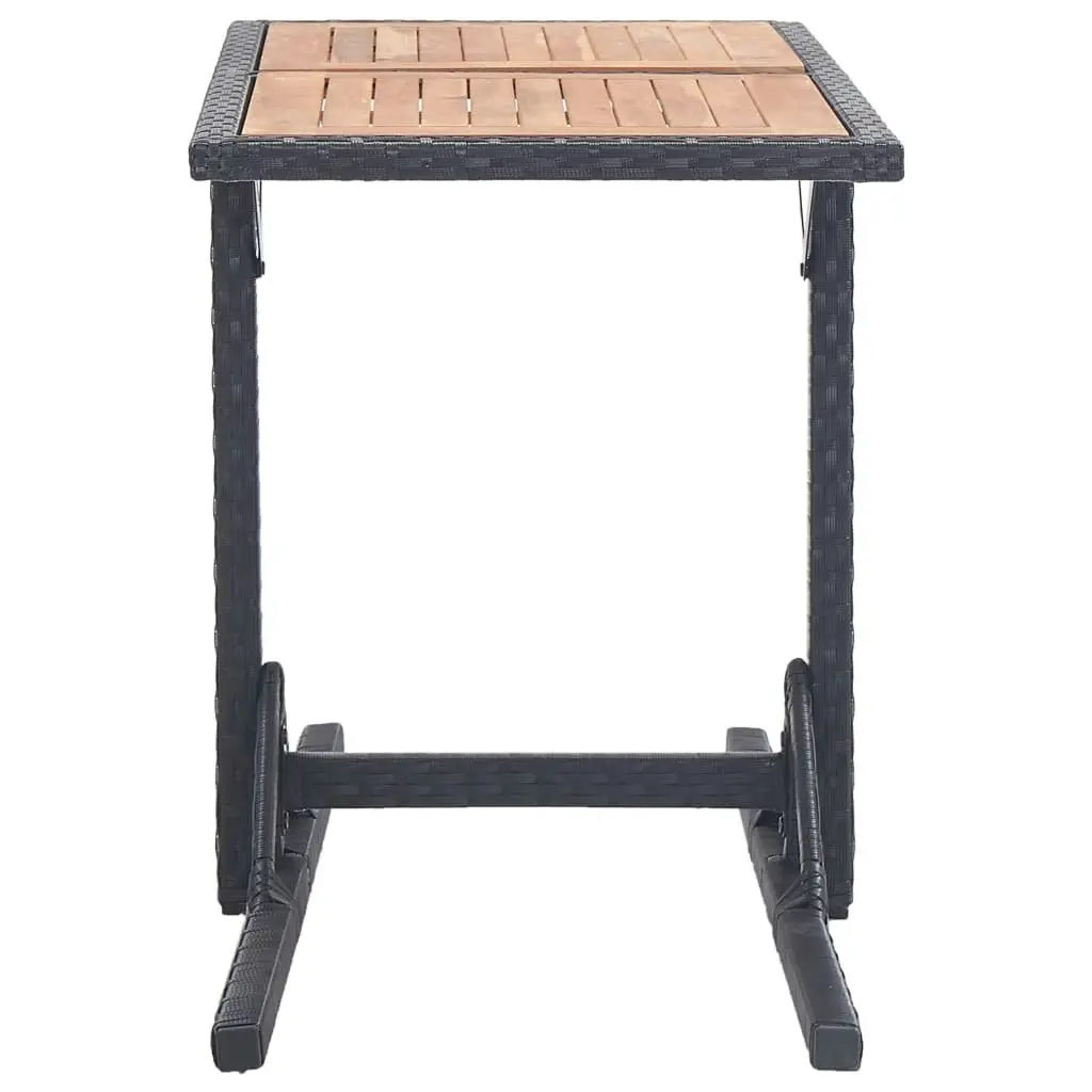 Garden Table Black Solid Acacia Wood and Poly Rattan 46456