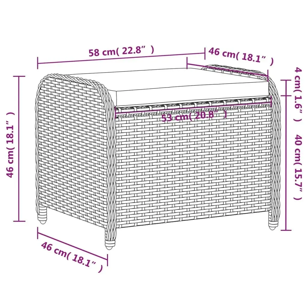 Garden Stool with Cushion Grey 58x46x46 cm Poly Rattan 365734