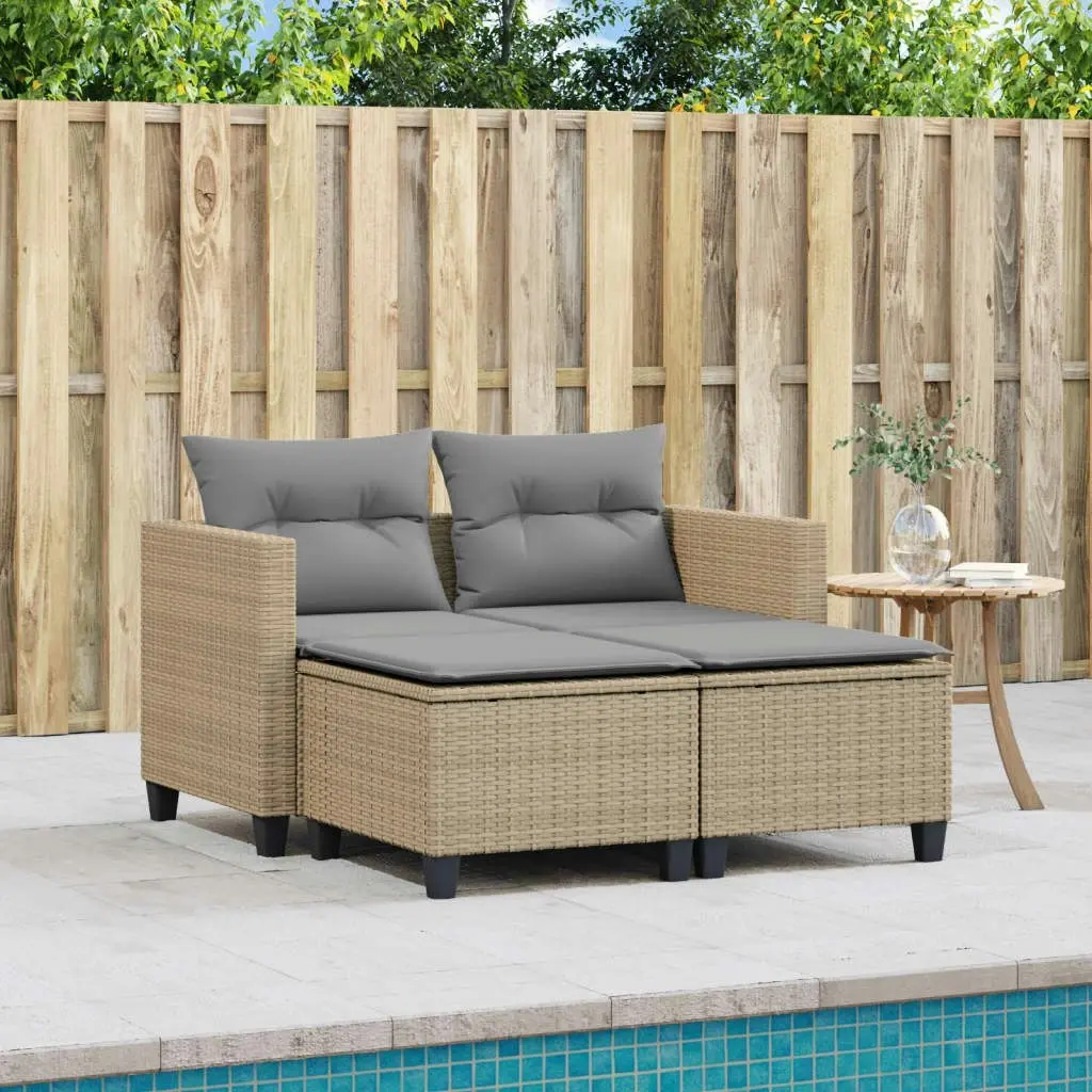 Garden Sofa 2-Seater with Stools Beige Poly Rattan 365795