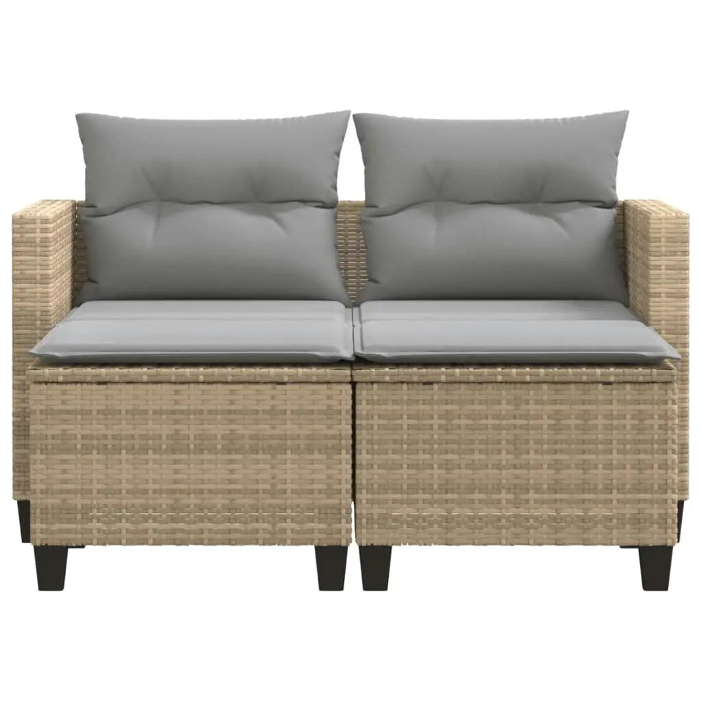 Garden Sofa 2-Seater with Stools Beige Poly Rattan 365795