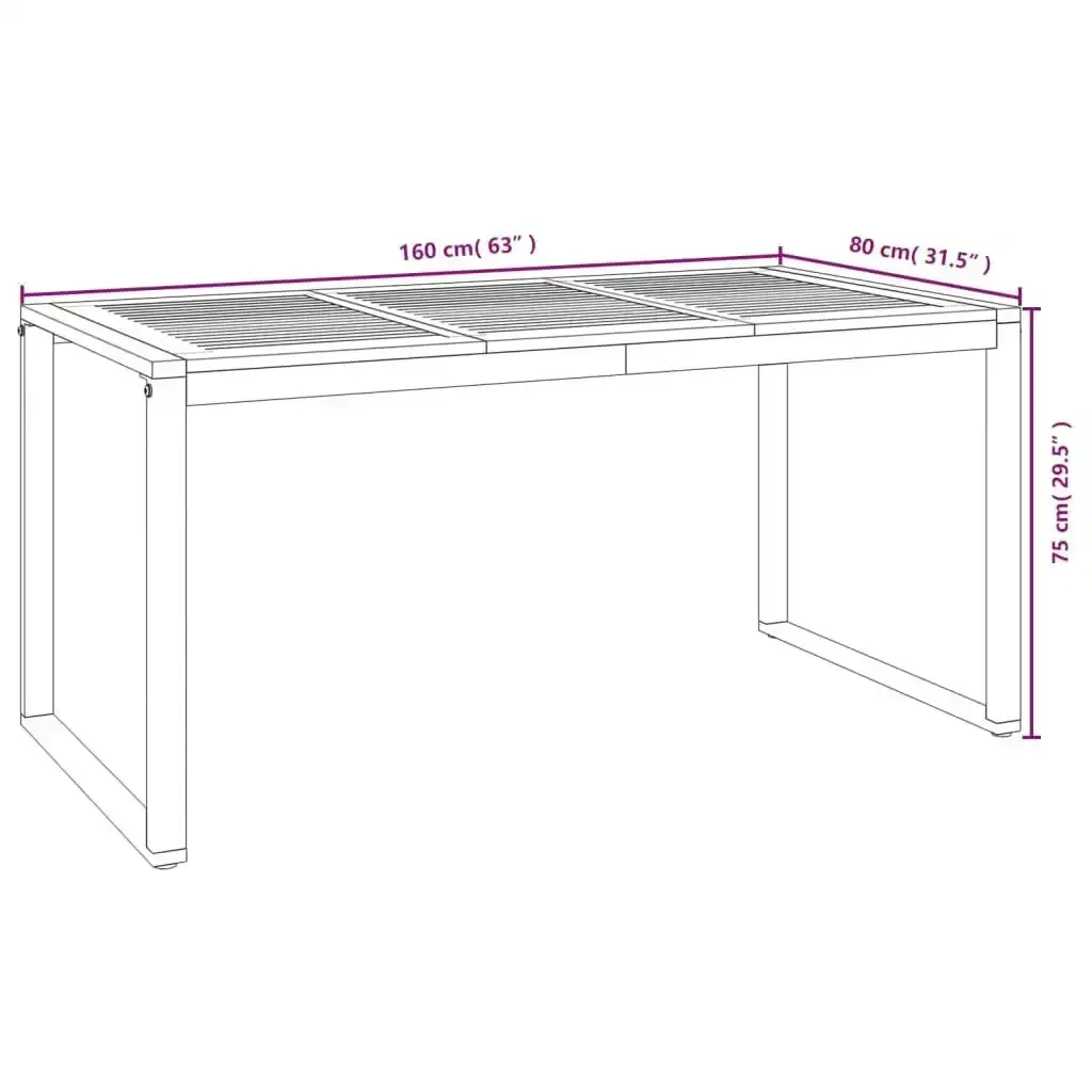 Garden Table with U-shaped Legs 160x80x75 cm Solid Wood Acacia 319516