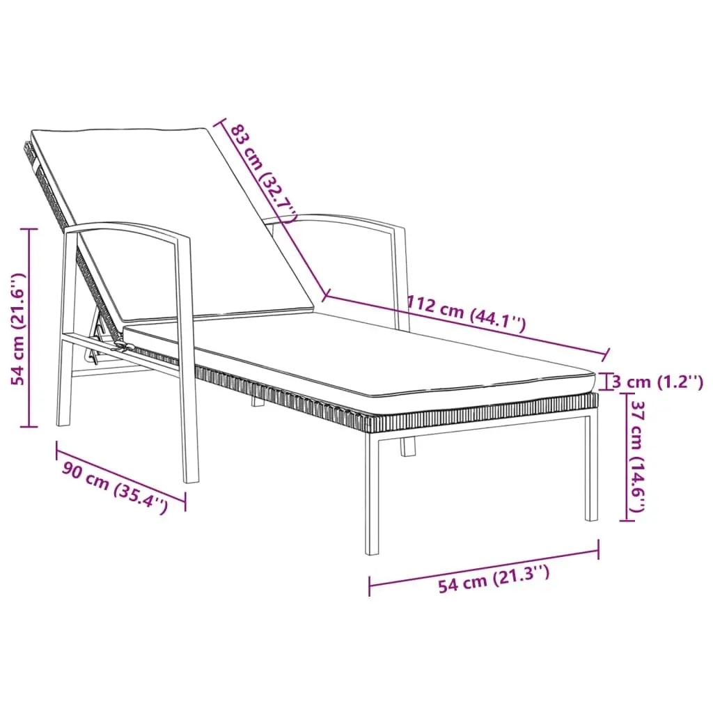 Garden Sun Lounger with Cushion Poly Rattan Brown 317634