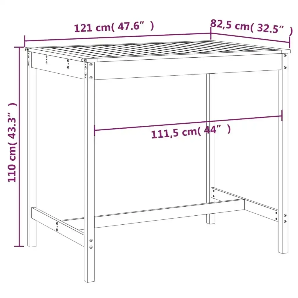 Garden Table Black 121x82.5x110 cm Solid Wood Pine 824092