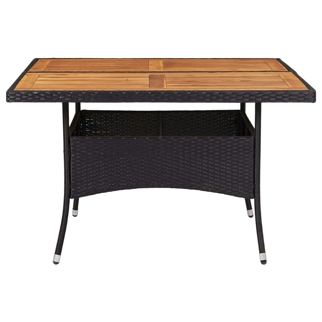 Outdoor Dining Table Black Poly Rattan and Solid Acacia Wood 46187