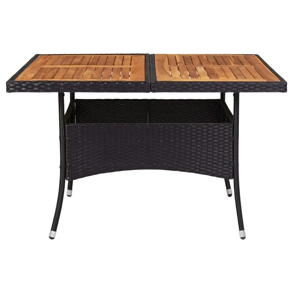 Outdoor Dining Table Black Poly Rattan and Solid Acacia Wood 46187