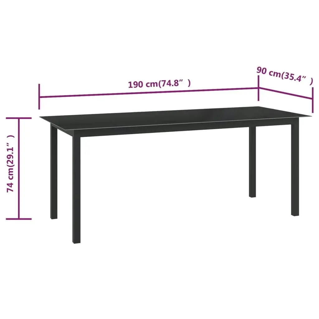 Garden Table Black 190x90x74 cm Aluminium and Glass 312202