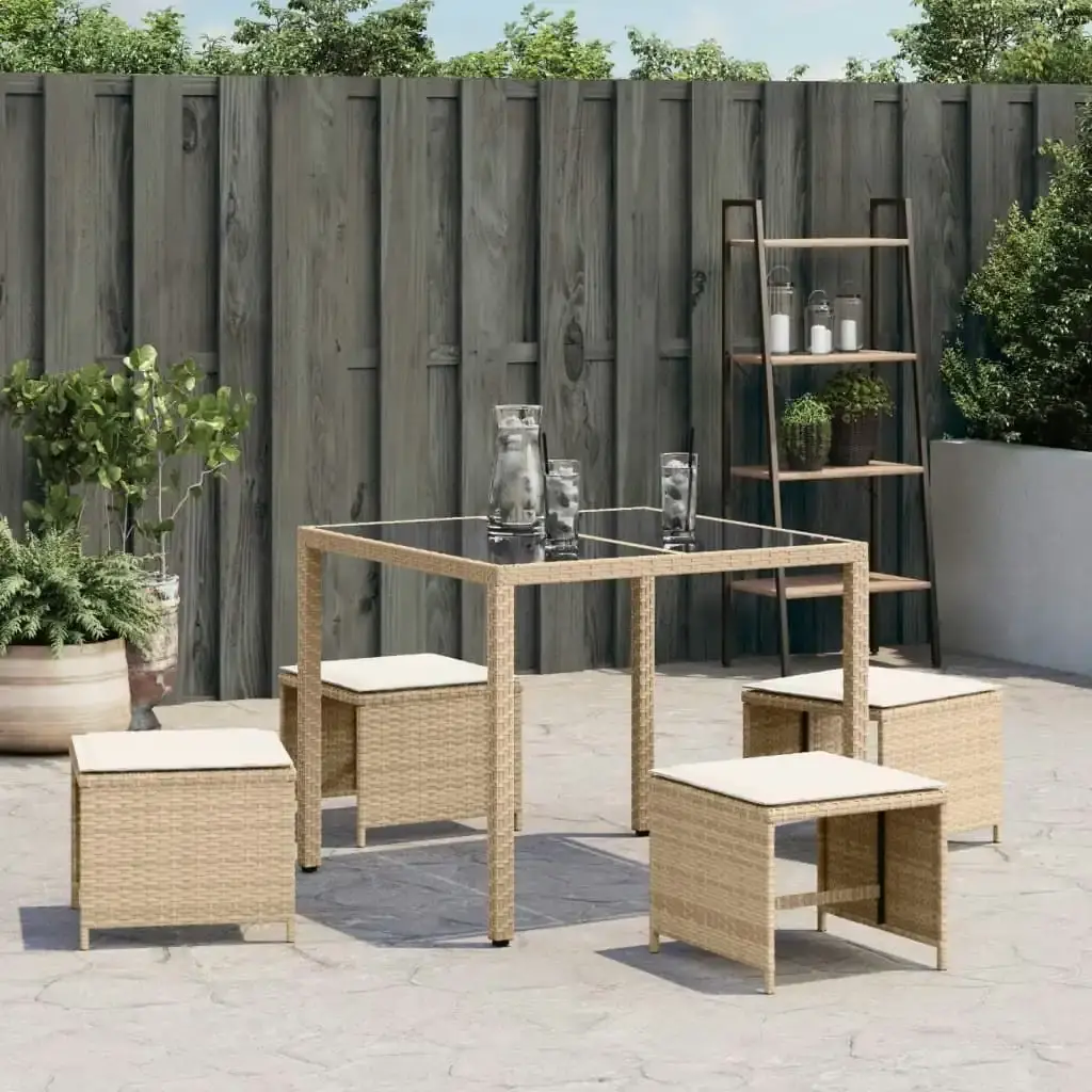 Garden Stools with Cushions 4 pcs Beige 41x41x36 cm Poly Rattan 365045