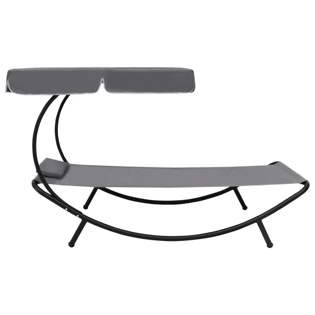 Outdoor Lounge Bed with Canopy & Pillow Grey 48079