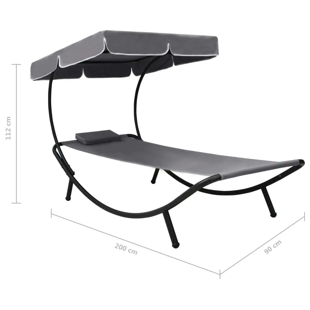 Outdoor Lounge Bed with Canopy & Pillow Grey 48079